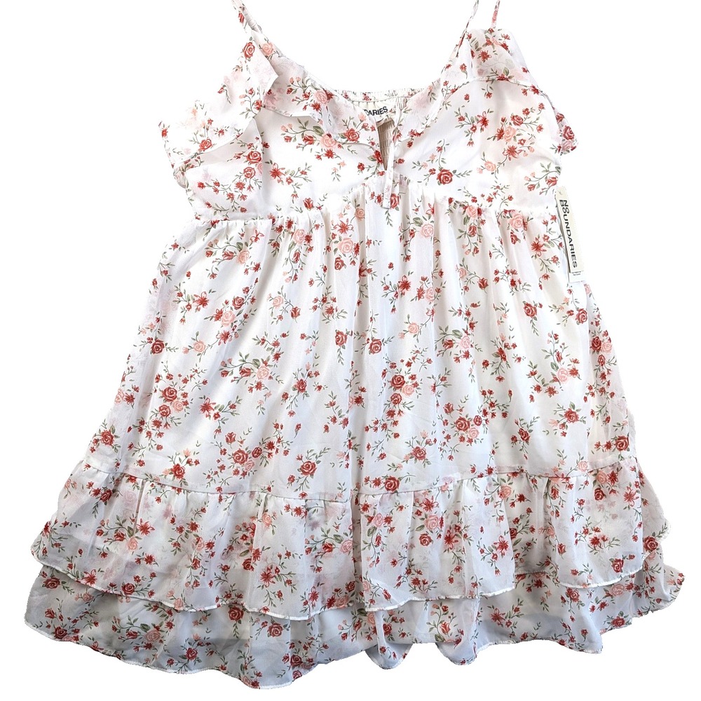 Red White Rose Tiered Flounce Mini Dress L Feminine Fairy Prairie Cottagecore